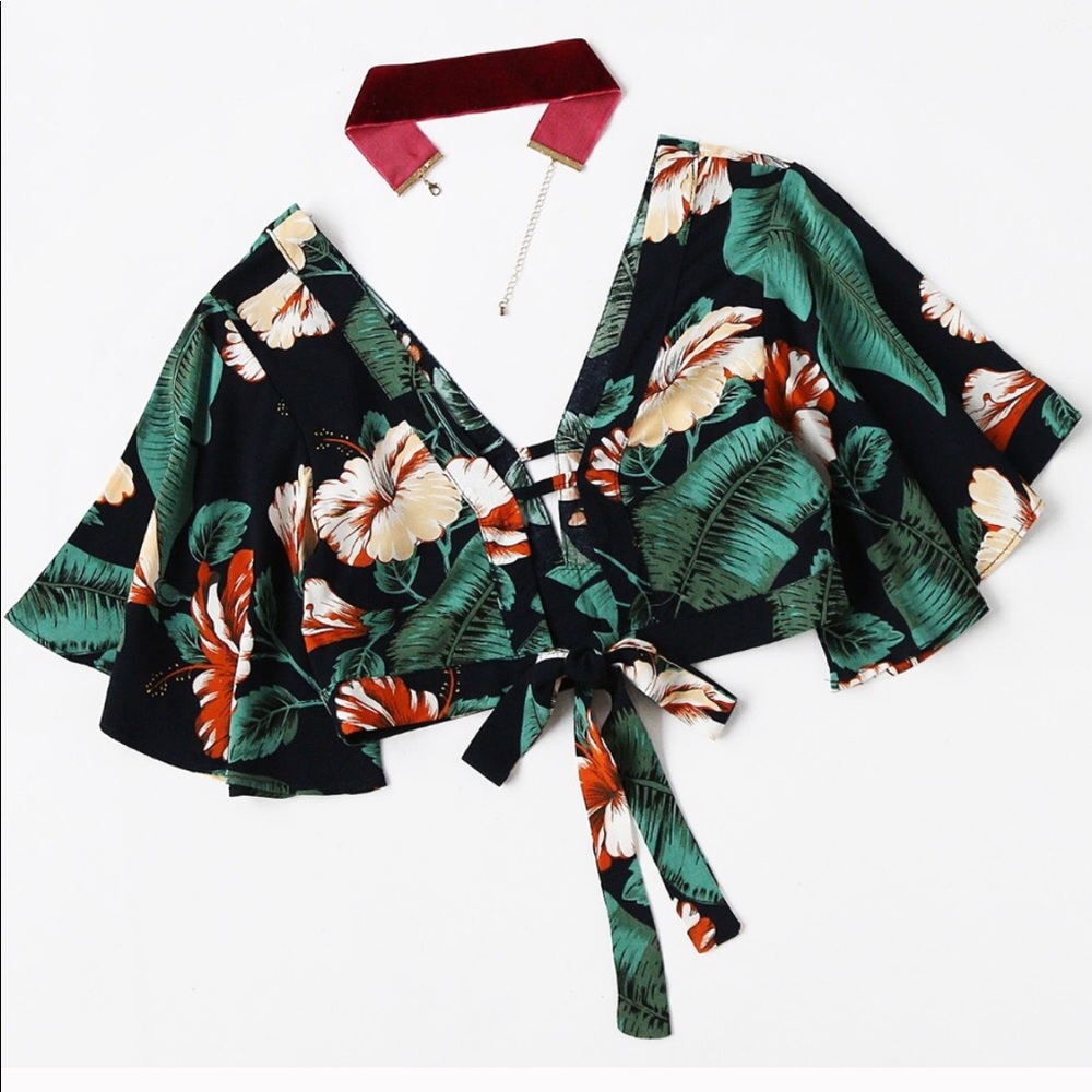 Floral green crop top